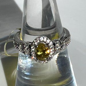 Madagascar Sphene and Natural White Zircon Ring -- Size 5